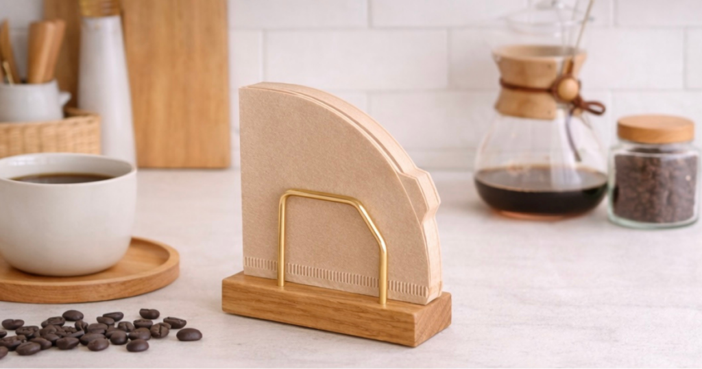 木製 コーヒーフィルタースタンド 真鍮 おしゃれ 収納